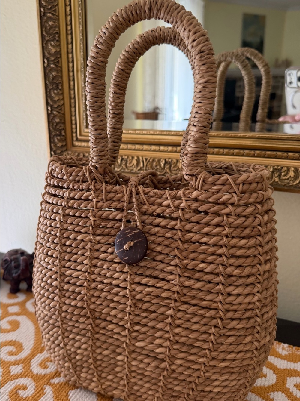 Handwoven Tan Straw Tote Bag - Casual Beach Handbag